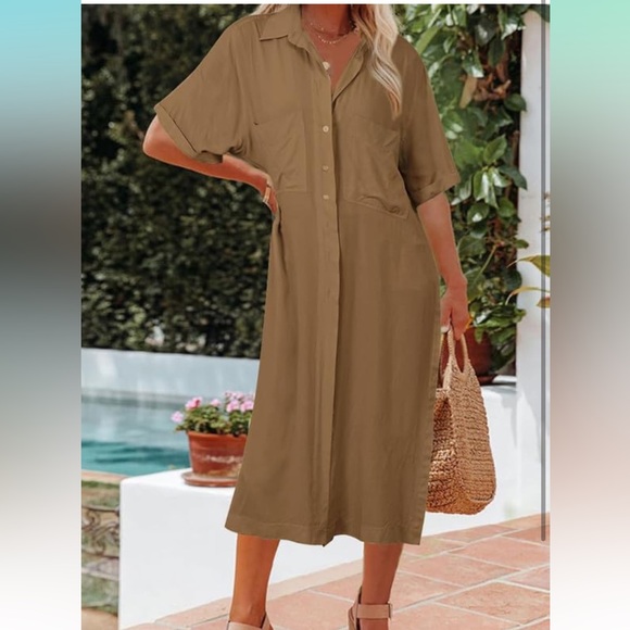Dokotoo Womens Summer Button Down Short Sleeve Side Split Shirt Dress..M..(NWT) - Picture 4 of 5